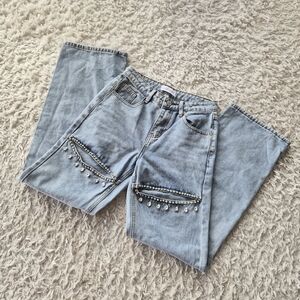 Angel Kiss Rhinestone Detail Straight-Leg Jeans | Size 1/25 (Fits Like a 0)